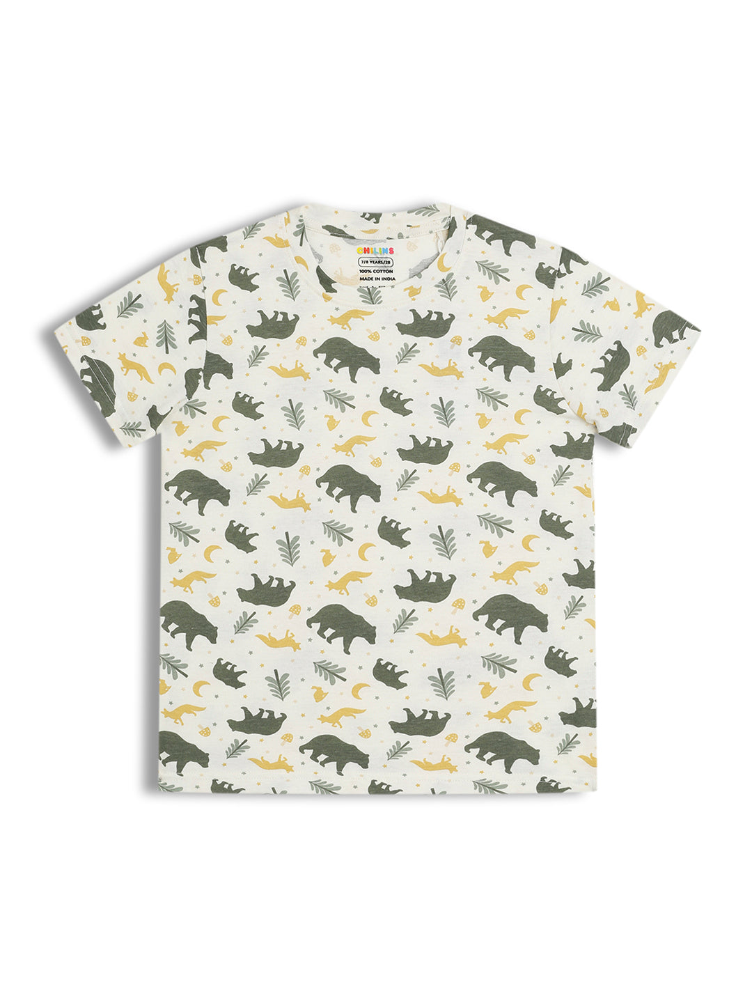 CHILINS Kids Pure Cotton Printed T-Shirt & Pyjama Set | Forest Animal Print Nightwear