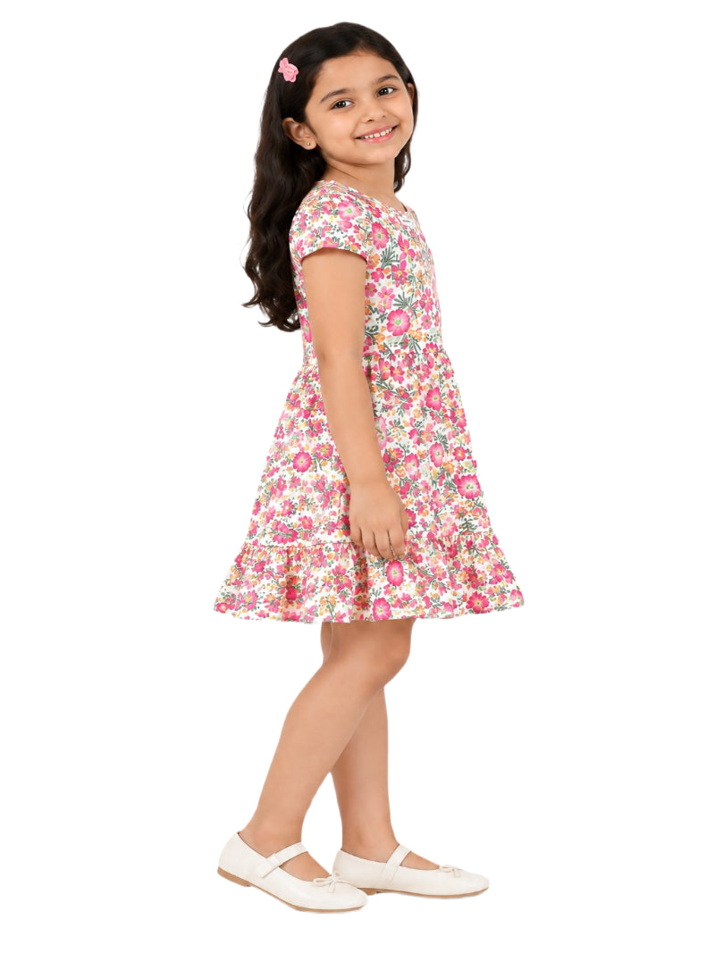CHILINS Girls Multicolor Floral Printed Fit & Flare Dress