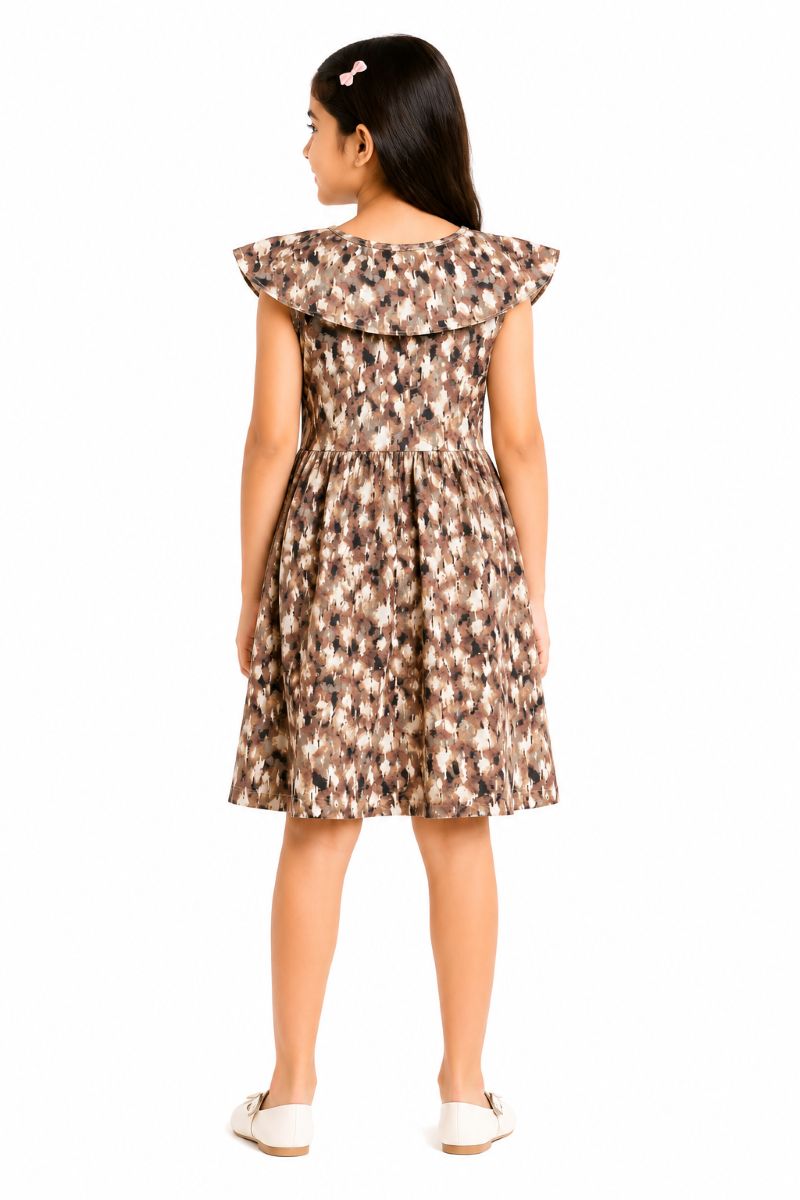 CHILINS Girls Cotton Gray Printed Flutter Sleeve Dress