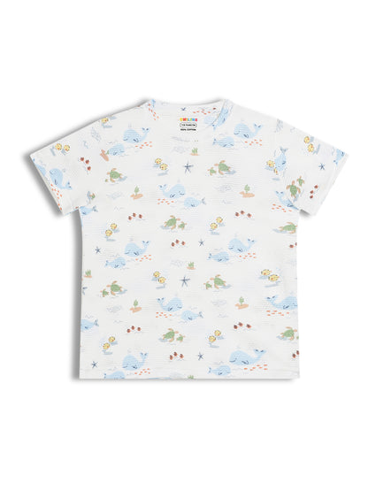 CHILINS Kids Pure Cotton Printed T-Shirt & Shorts Set | Ocean Life Print Co-Ord Set