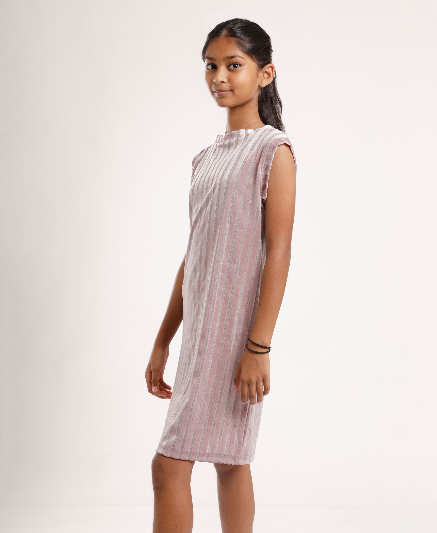 Girls Pink Shimmer Shift Dress | Sleeveless Stylish Party & Festive Wear