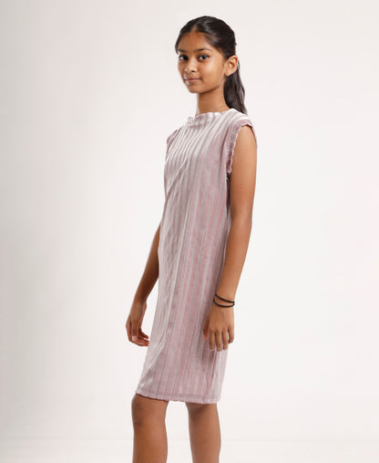 Girls Pink Shimmer Shift Dress | Sleeveless Stylish Party & Festive Wear