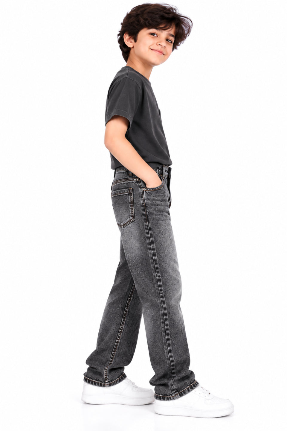 CHILINS Boys Grey Relaxed Fit Denim Jeans