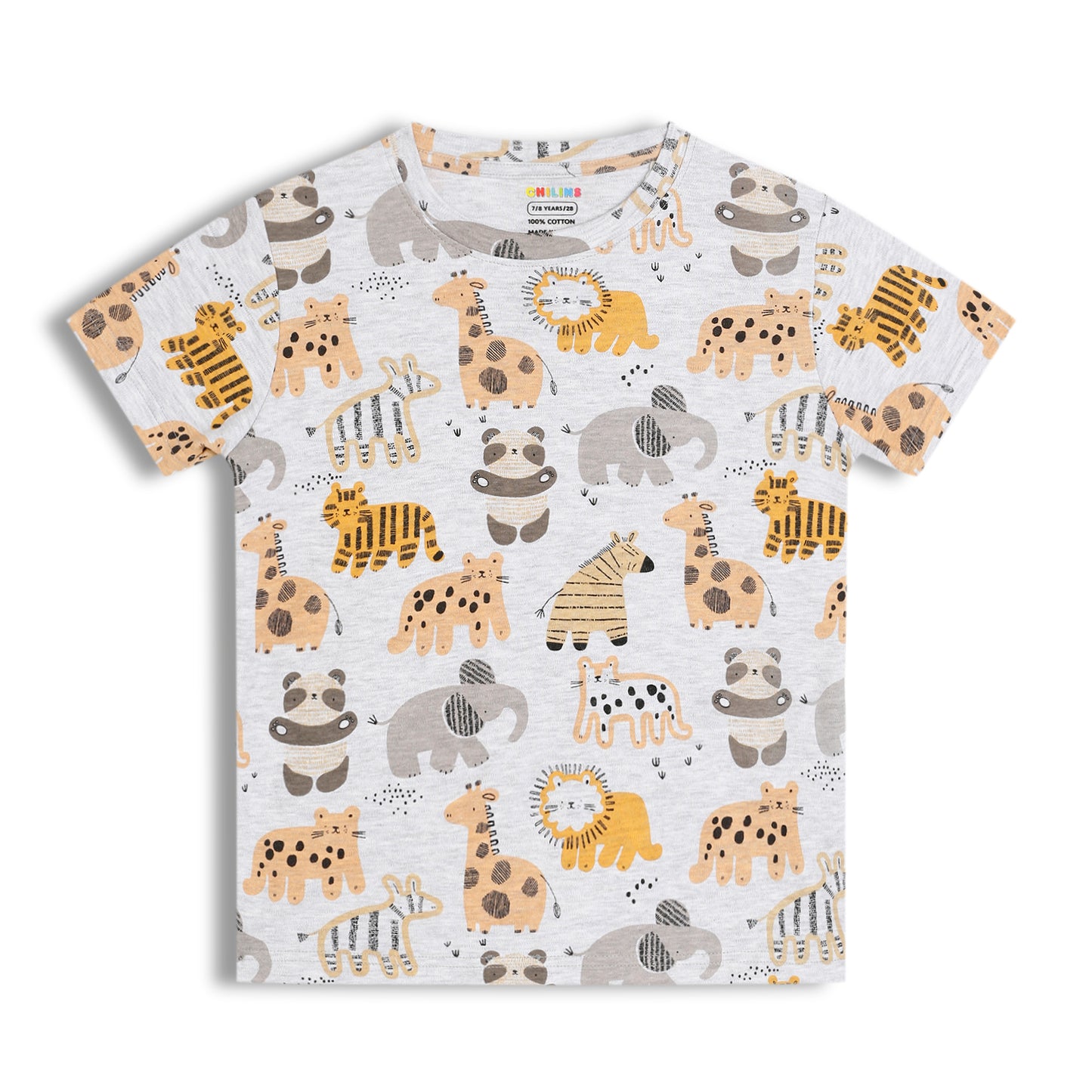 CHILINS Kids Pure Cotton Printed T-Shirt & Pyjama Set | Animal Print Nightwear Set