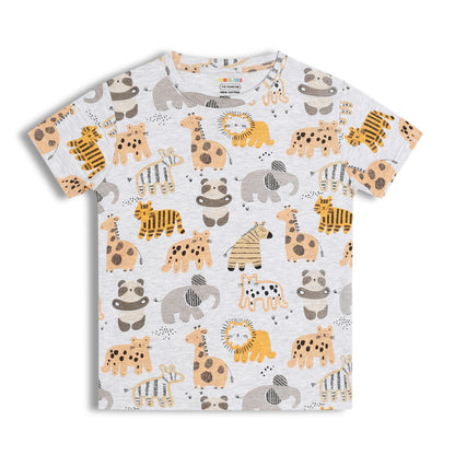 CHILINS Kids Pure Cotton Printed T-Shirt & Pyjama Set | Animal Print Nightwear Set