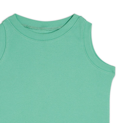 Girl's Solid Crew Neck Ribbed/Knitted Sleeveless Stretchable Slim Fit Crop Tank Top