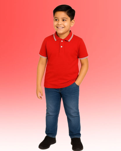 Chilins Kids Solid Polo Tshirt, Color- Red