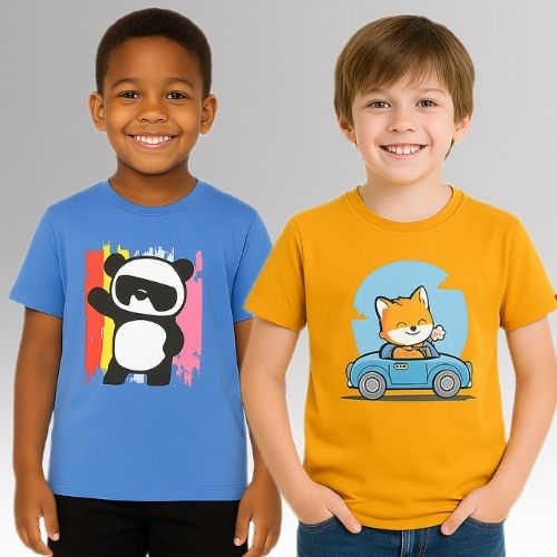 Round Neck Printed Super Combed Cotton T-shirt, (Pack of 2)
