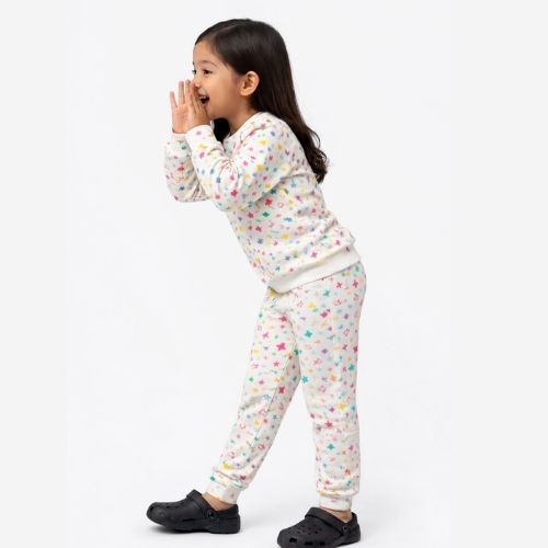 CHILINS Girls Printed Sweatshirt & Jogger Set – Soft Cotton Lounge Wear