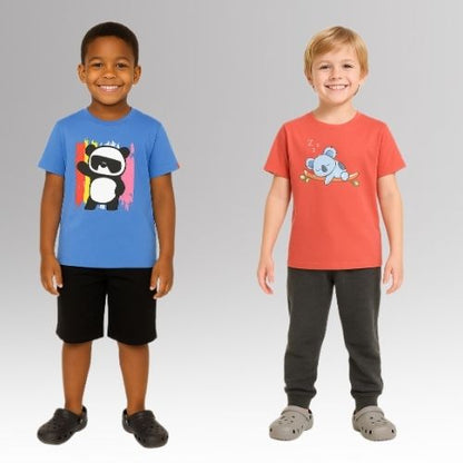 Round Neck Printed Super Combed Cotton T-shirt, (Pack of 2)