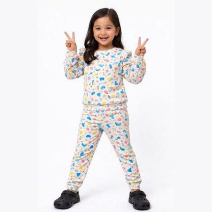 CHILINS Girls Printed Sweatshirt & Jogger Set – Soft Cotton Lounge Wear
