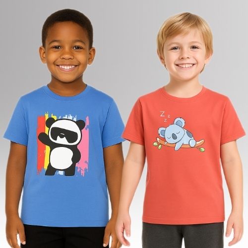 Round Neck Printed Super Combed Cotton T-shirt, (Pack of 2)