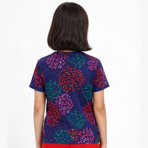 CHILINS Girls Cotton Printed T-Shirt with Game Patch – Casual Everyday Wear