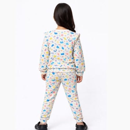 CHILINS Girls Printed Sweatshirt & Jogger Set – Soft Cotton Lounge Wear