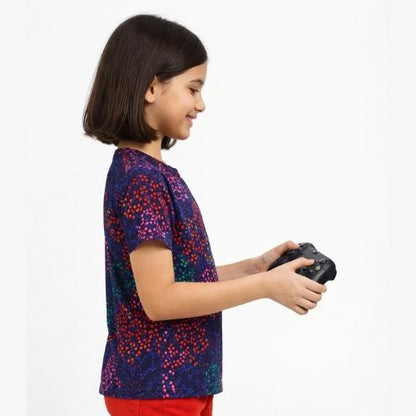 CHILINS Girls Cotton Printed T-Shirt with Game Patch – Casual Everyday Wear