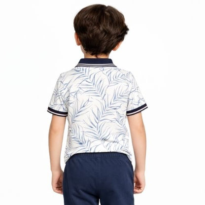 CHILINS Boys Printed Cotton Polo T-Shirt – Casual Leaf Print Tee