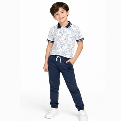 CHILINS Boys Printed Cotton Polo T-Shirt – Casual Leaf Print Tee