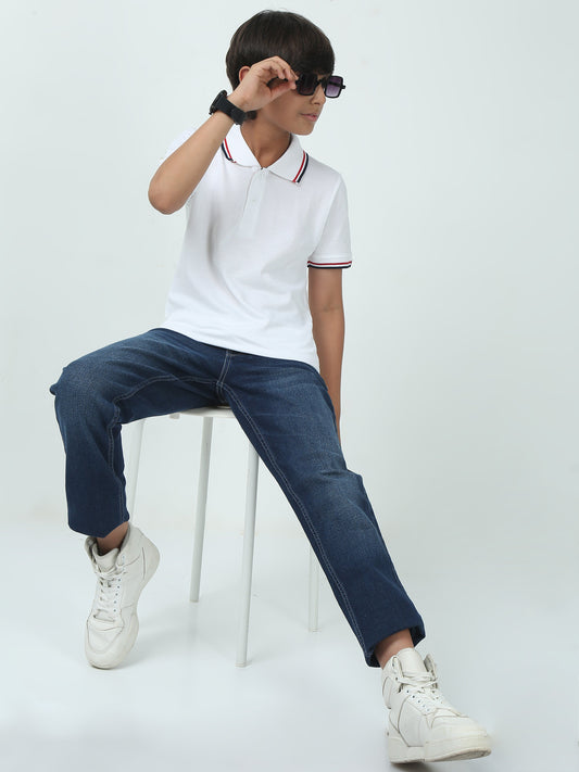 Kids-Boy's-Girl's-Cotton-Regular-Fit-Polo-T-Shirt-White