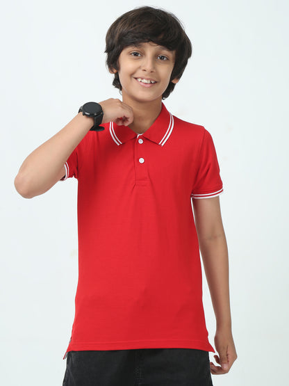Chilins Boys Solid Polo Tshirt, Color- Red