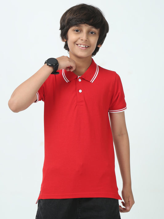 Chilins Boys Solid Polo Tshirt, Color- Red