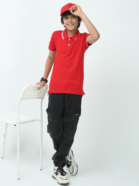 Chilins Boys Solid Polo Tshirt, Color- Red