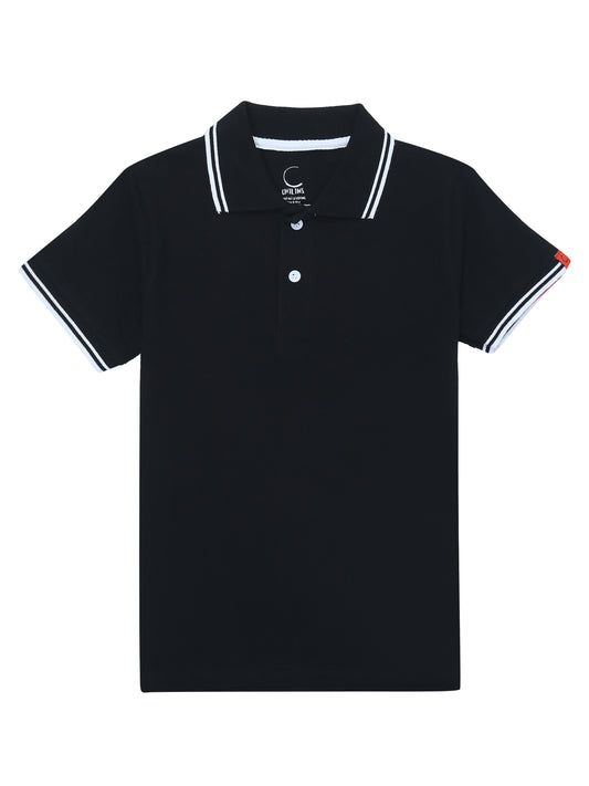 Chilins Kids Solid Polo Tshirt, Color - Black