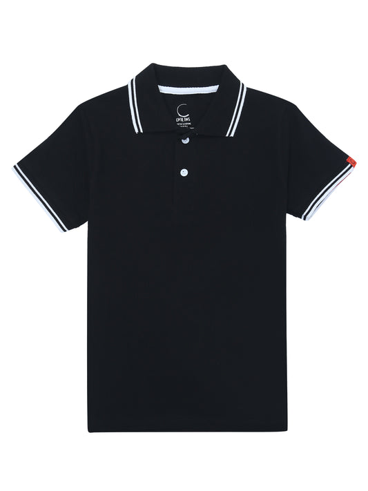 Kids-Boy's-Girl's-Cotton-Regular-Fit-Polo-T-Shirt-Black