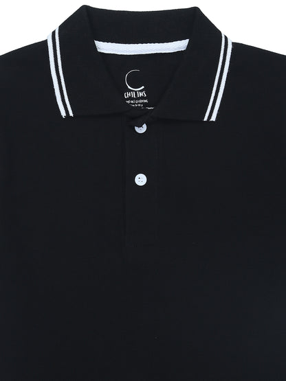 Chilins Kids Solid Polo Tshirt, Color - Black