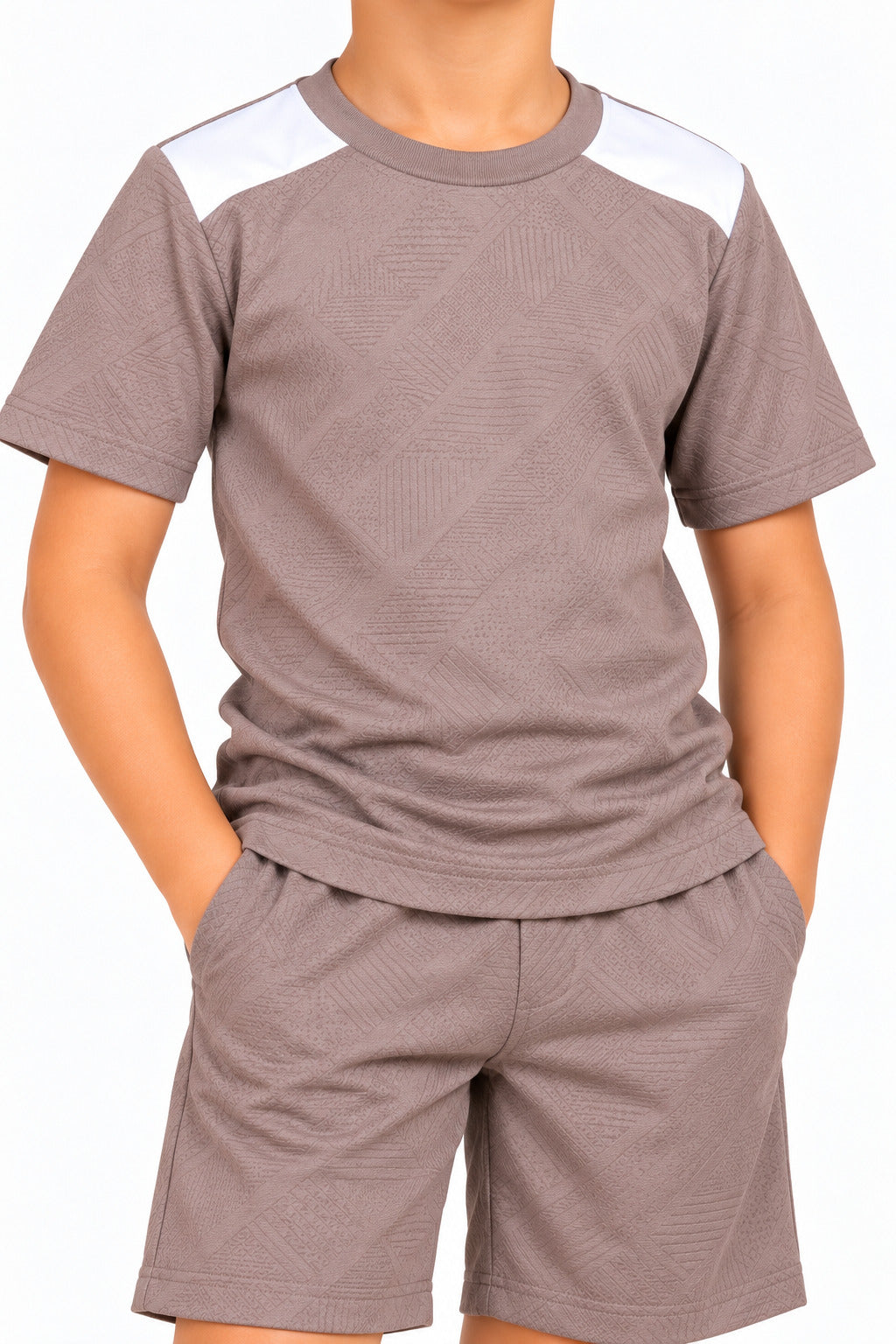 CHILINS Unisex Kids Light Brown & White Short Sleeve Sports T-Shirt for Boys & Girls