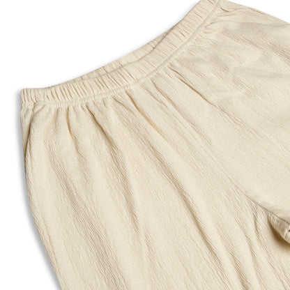 CHILINS Girls Cotton Pants | White Straight Fit Elastic Waist Pants