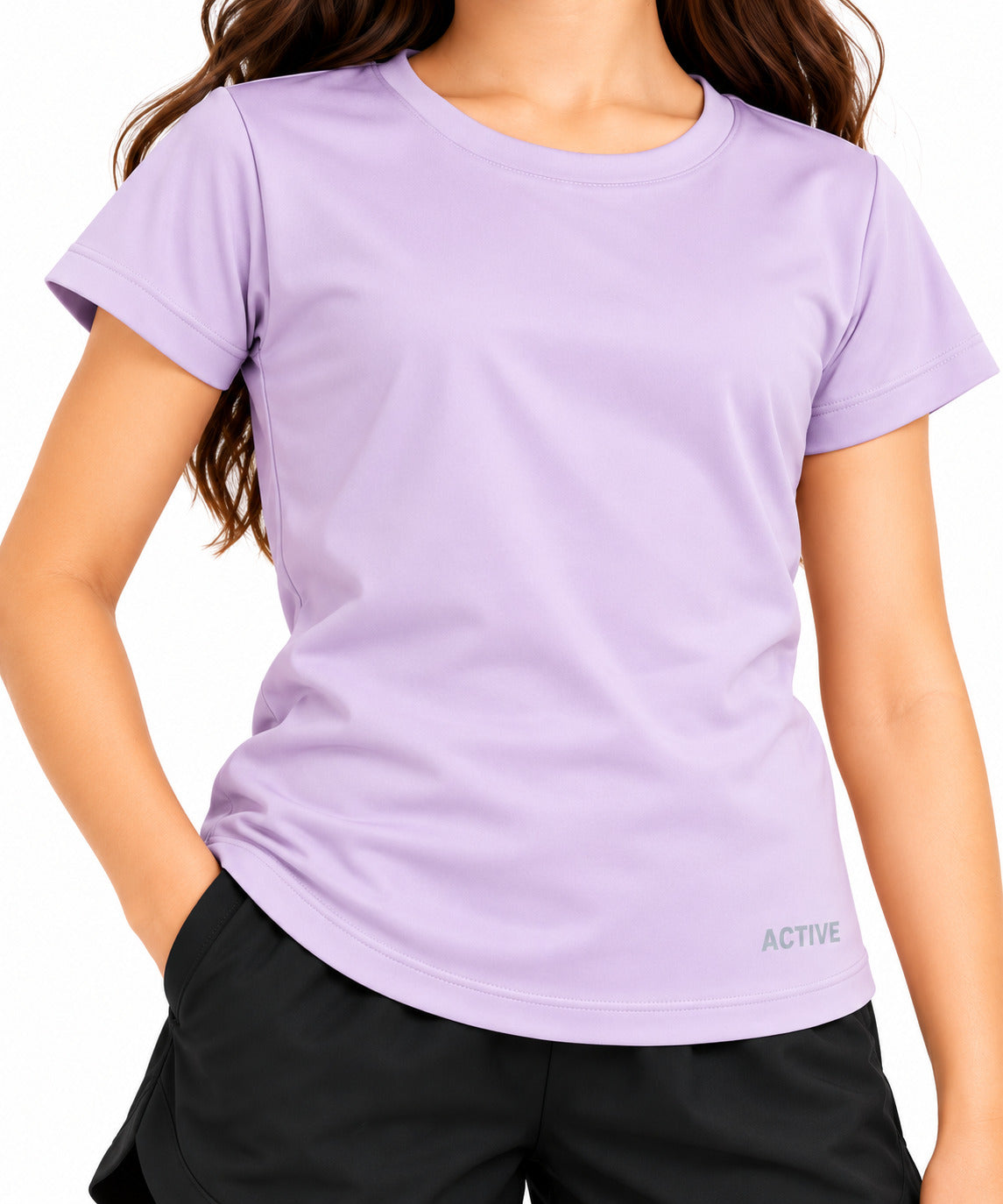 CHILINS Girls Lavender Sports T-Shirt | Round Neck | Short Sleeve | Active Wear