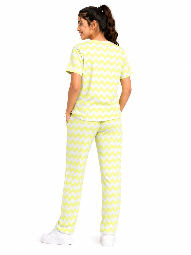 CHILINS Girls Light Green & Grey Printed T-Shirt & Jogger Set – Casual Lounge Wear