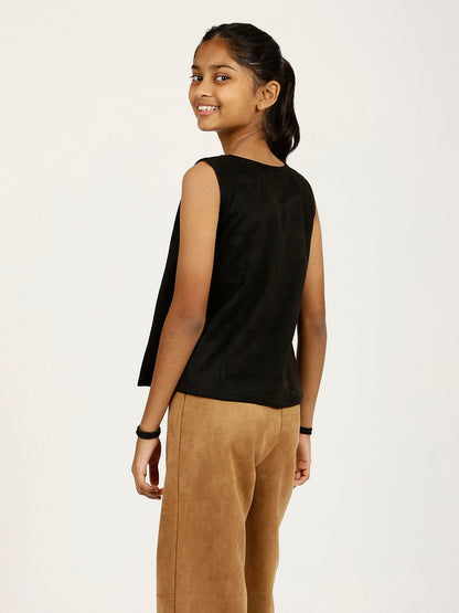 CHILINS Girls Black Fancy Balloon Top Stylish Kidswear