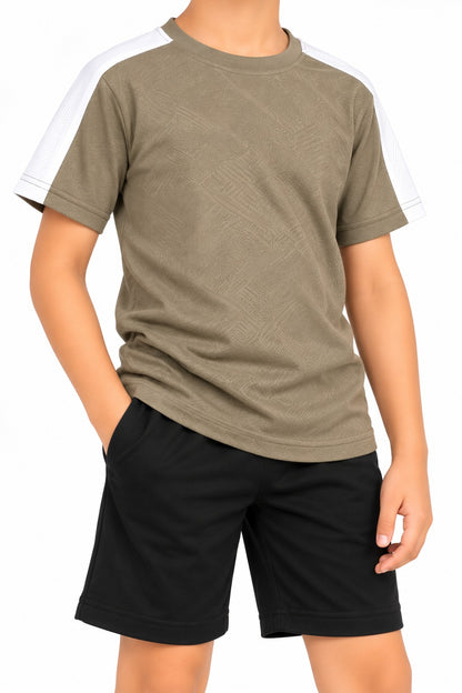 CHILINS Unisex Kids Olive Green & White Short Sleeve Sports T-Shirt for Boys & Girls