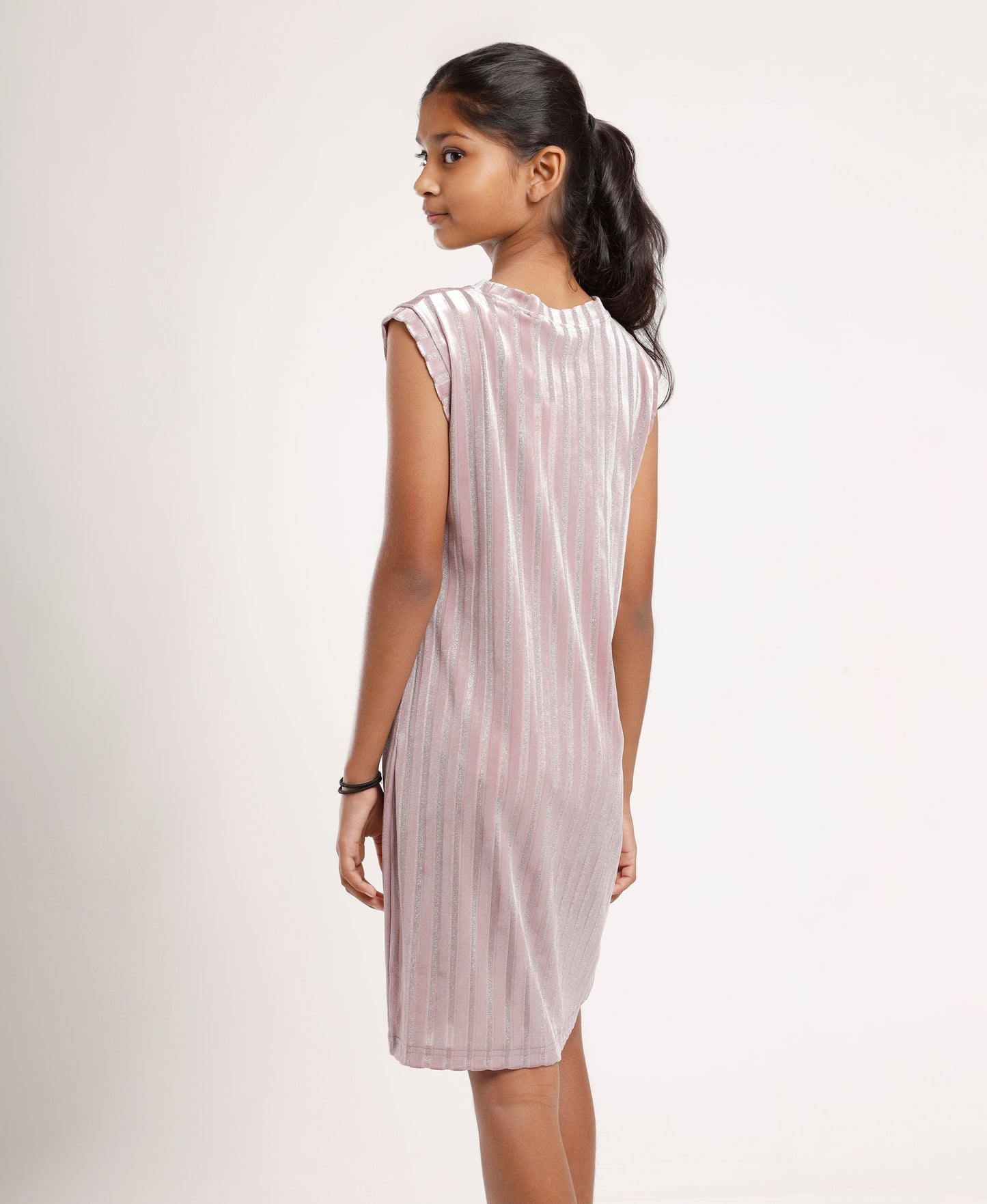 Girls Pink Shimmer Shift Dress | Sleeveless Stylish Party & Festive Wear
