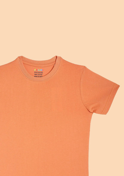 CHILINS Kids’ Peach Orange Cotton T‑Shirt – Soft Crew‑Neck Everyday Wear