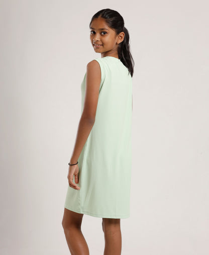 Girls Solid Mint Green Sleeveless Dress | Everyday Knee-Length Casual Wear