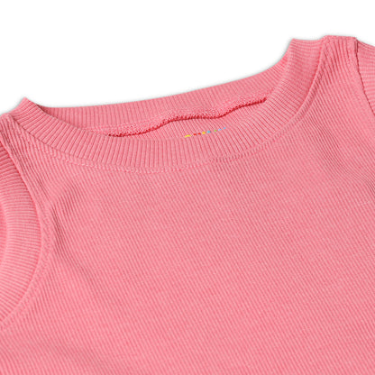 Girl's Solid Crew Neck Ribbed/Knitted Sleeveless Stretchable Slim Fit Crop Tank Top