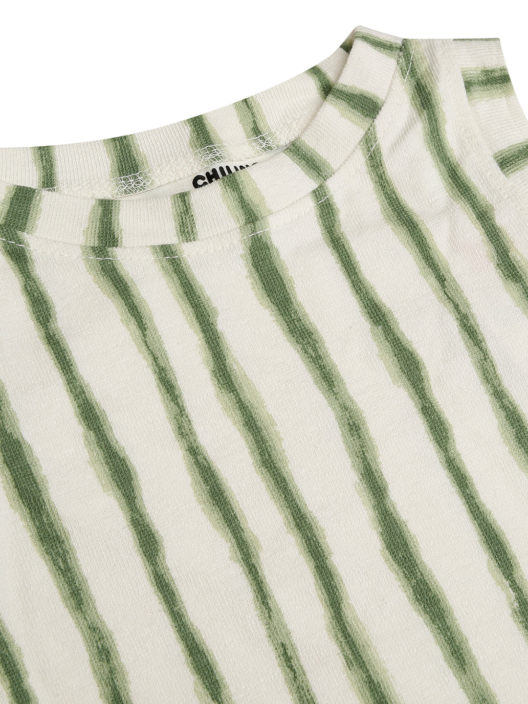 CHILINS Girls White Green Ribbed Cotton Crop Top Stylish & Comfortable Kidswear
