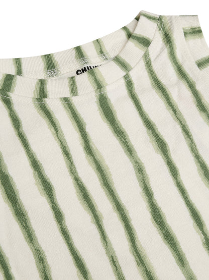 CHILINS Girls White Green Ribbed Cotton Crop Top Stylish & Comfortable Kidswear