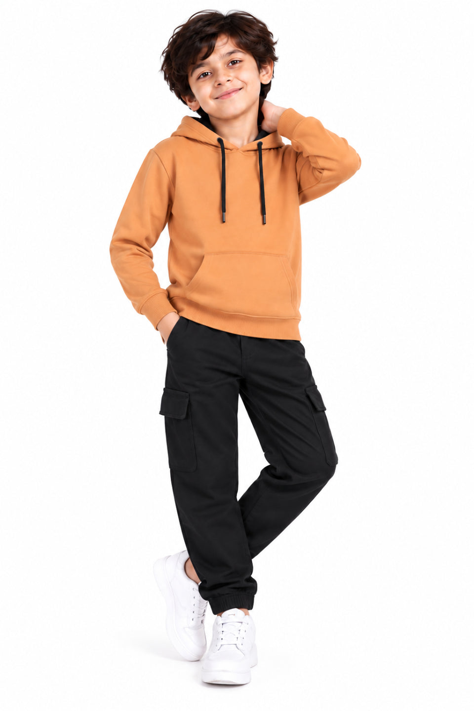 CHILNS Girls & Boys Orange Hooded Sweatshirt | Full Sleeves | Kangaroo Pocket | Drawstring Hood | Regular Fit