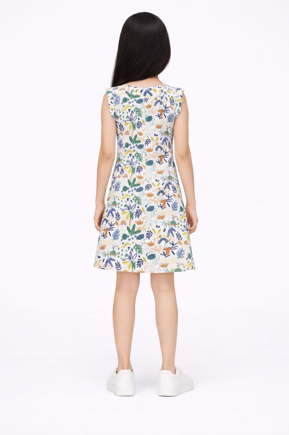 CHILINS Girls Printed Sleeveless Frock Dress with Floral Pattern for Kids