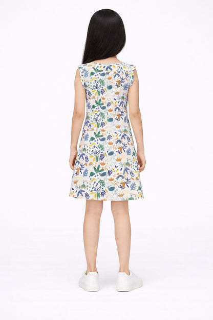 CHILINS Girls Printed Sleeveless Frock Dress with Floral Pattern for Kids