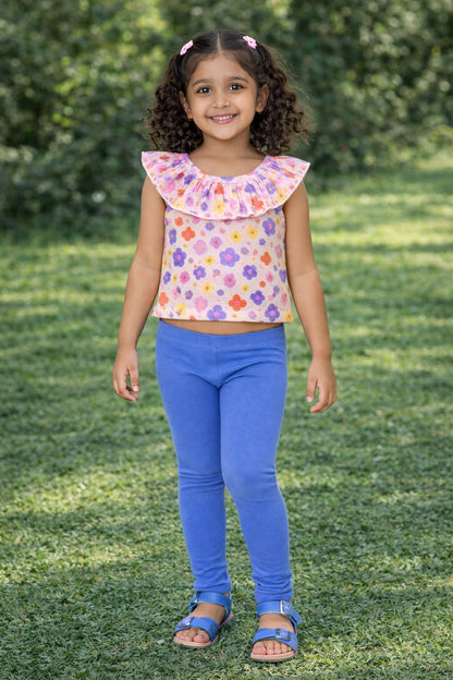 CHILINS Girls Cotton Printed Ruffle Neck Top – Cute Summer Casual Wear