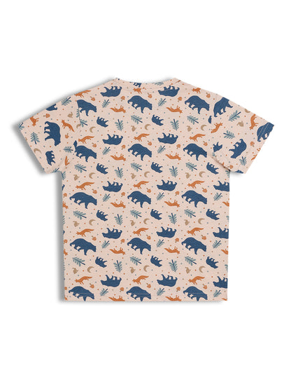 CHILINS Kids Pure Cotton Printed T-Shirt & Pyjama Set | Bear Print Nightwear Set