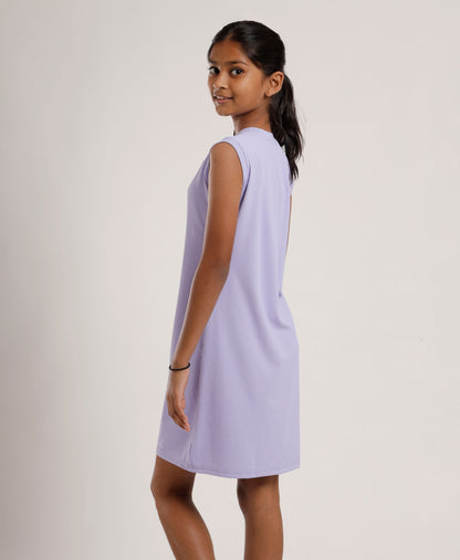 Girls Solid Light Purple Sleeveless Dress | Everyday Knee-Length Casual Wear
