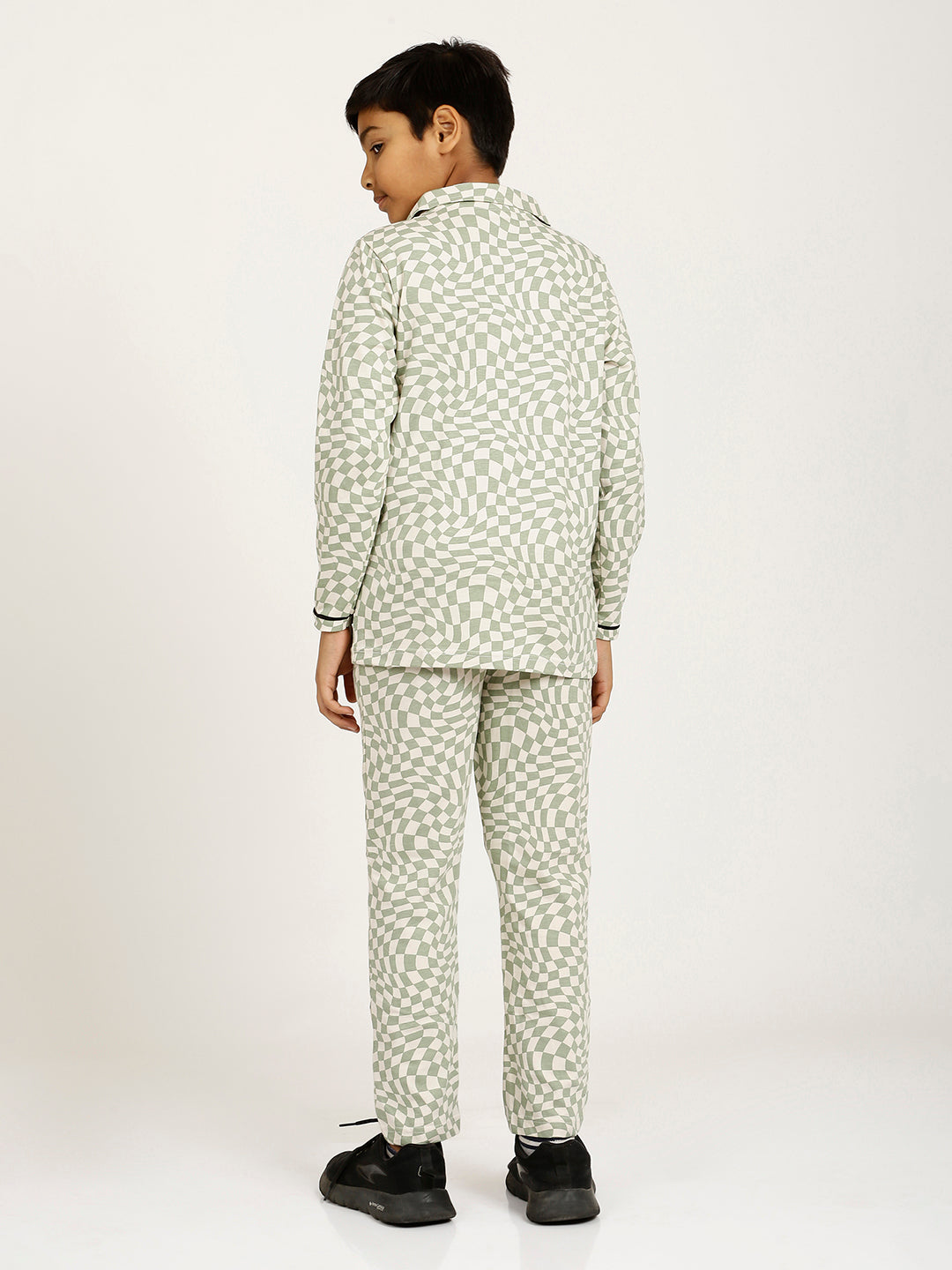 CHILINS Boys Shirt Pyjama Night Dress – Pure Cotton, White & Green