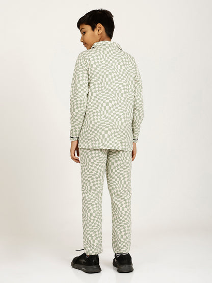 CHILINS Boys Shirt Pyjama Night Dress – Pure Cotton, White & Green