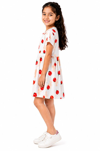 CHILINS Girls White Tomato Print Short Sleeve Dress