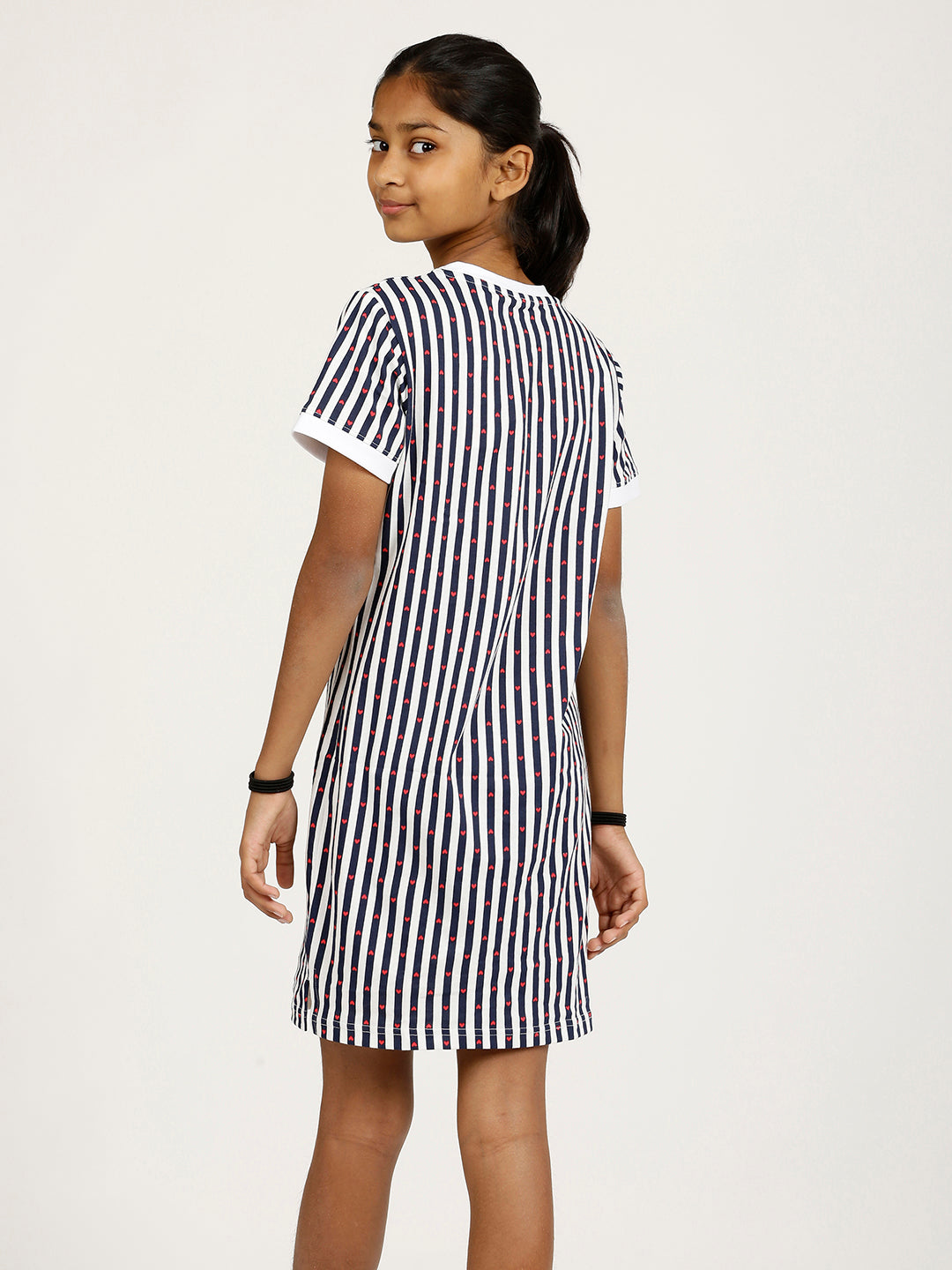 CHILINS Girls Pure Cotton Casual Dress – White & Blue Striped